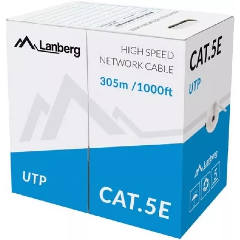 LANBERG tīkla kabelis U/UTP Cat5e LCU5-10CC-0305-S, 305 m, CCA vadītājs, 24 AWG, pelēks