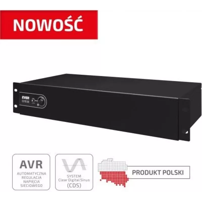 Rackmount Line-Interactive UPS EVER ECO Pro 1200 AVR CDS, 1,2 kVA (650 W izeja), 2U, 3× C13, USB-B, AVR, VRLA 12 V 5 Ah ×2