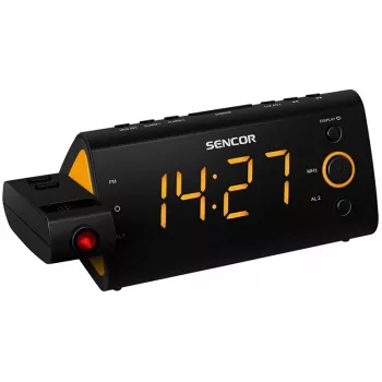 Pulksteņa radio SENCOR SRC 330 OR — FM pulksteņa radio ar 1,2 collu LED displeju, dubulto modinātāju, sarkanu 180° projekciju, iekštelpu temperatūru, baterijas rezerves barošanu