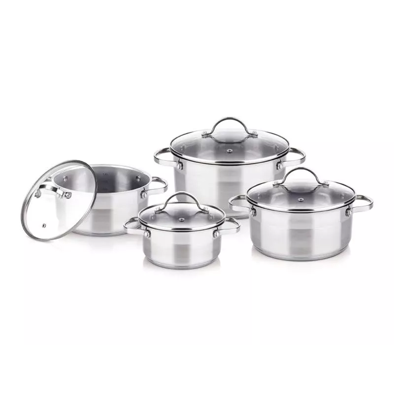 Galda piederumu komplekts LAMART LTSSSET8 – nerūsējošā tērauda vārīšanas komplekts, 4 daļas, katli 1,5 L / 2,1 L / 2,9 L, stikla vāki