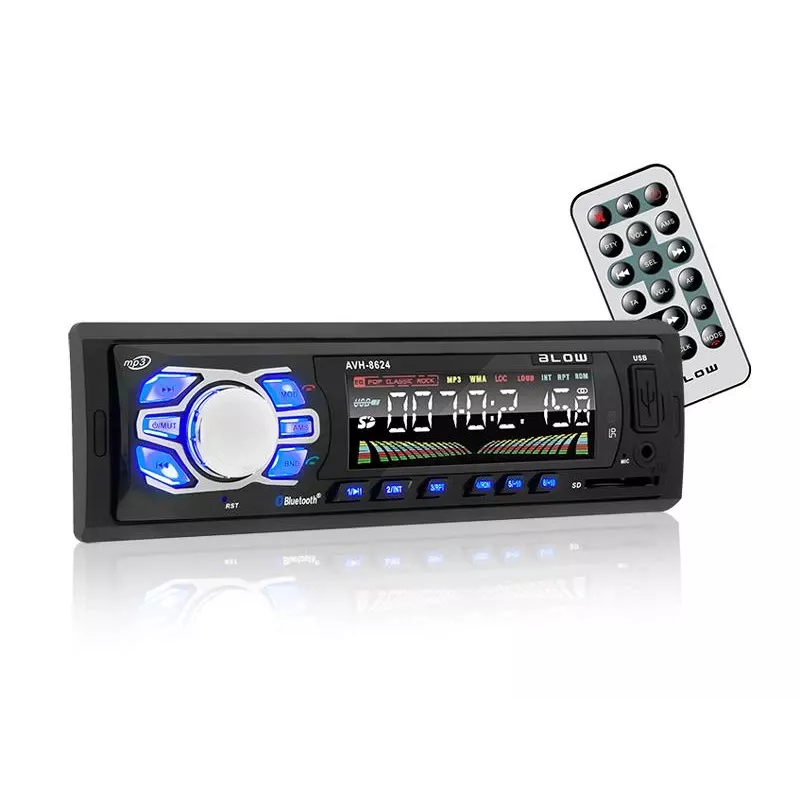 Auto radio BLOW AVH-8624 — FM RDS, 45 W RMS, Bluetooth, USB, MicroSD, AUX, LCD displejs, tālvadības pults, melns