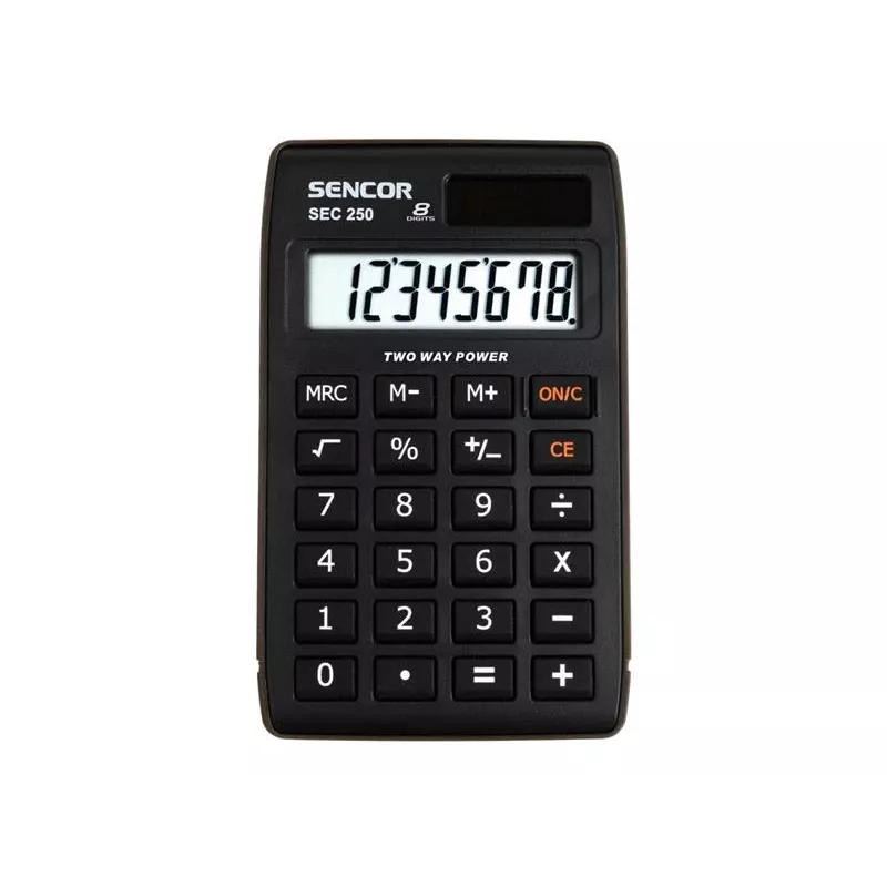 SENCOR SEC 250 kabatas kalkulators, 8 ciparu LCD, divkārša barošana