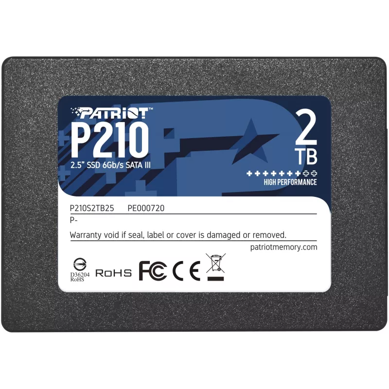 2.5 collu SATA III SSD PATRIOT P210 2 TB — 500 MB/s lasīšana, 400 MB/s rakstīšana, 7 mm