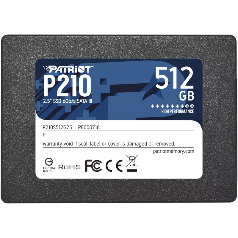 2,5 collu SATA III SSD PATRIOT P210 512 GB — 500 MB/s lasīšana, 400 MB/s rakstīšana