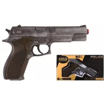 Rotaļu šautriņu pistole Pulio Police gun metal GONHER 45/1 15545/1 — metāliska apdare, viens šāviens izšaujoša rotaļlieta