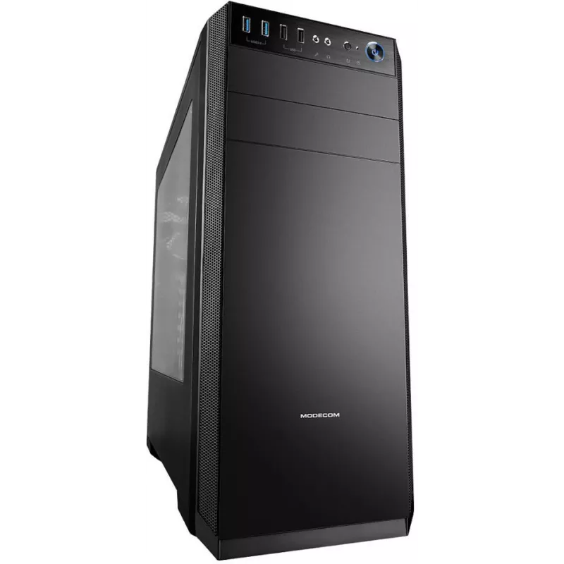 PC korpuss MODECOM Oberon Pro Midi Tower — melns, atbalsta ATX/microATX/ITX, 7 paplašināšanas sloti, līdz 395 mm GPU, 5 HDD/3 SSD nodalījumi