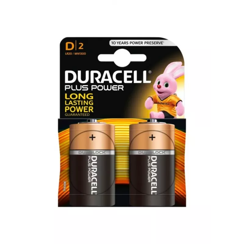Baterija Duracell Basic D (R20) — iepakojums pa 2, primārās cinka-oglekļa šūnas