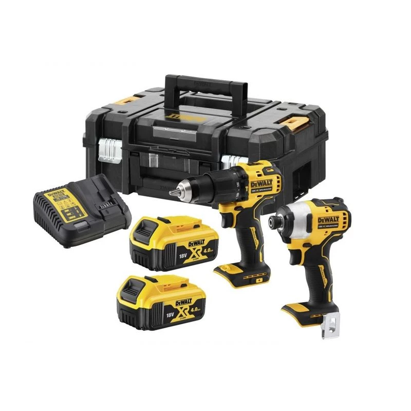 Bezvadu elektroinstrumentu komplekts DeWalt DCK2062M2T — 18V, DCD709 urbis + DCF809 1/4 collu triecienskrūvgriezis, 2×4,0Ah baterijas, TSTAK II kaste