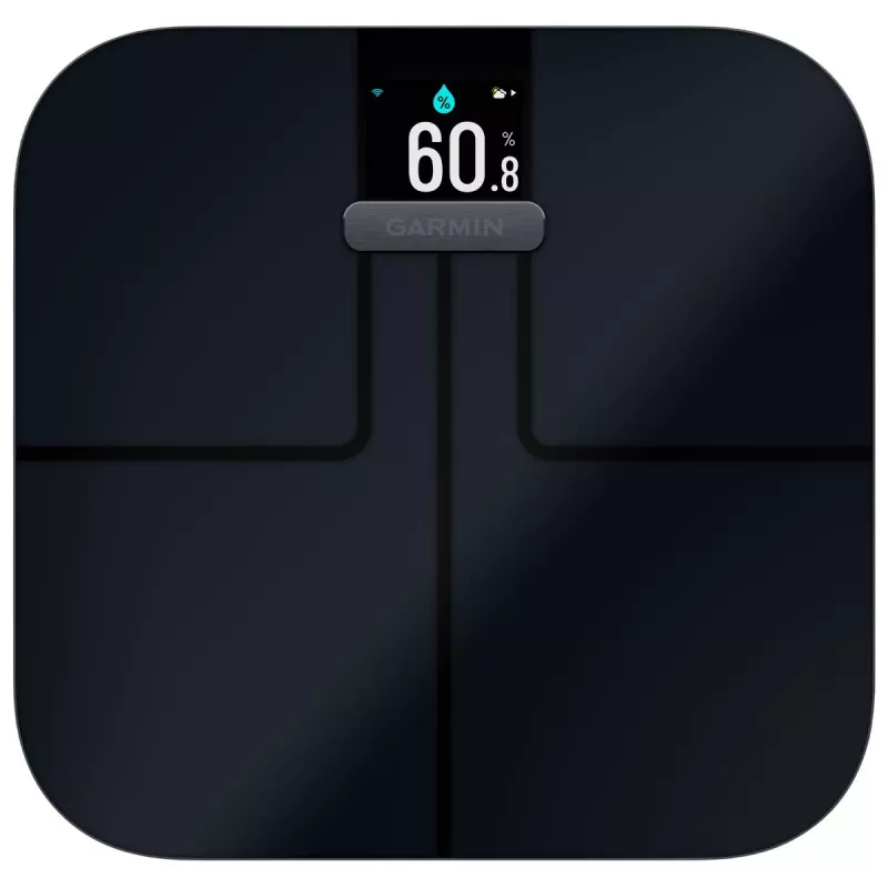 Elektroniskie personālie svari GARMIN Index S2 — melni, maks. 181,4 kg, Wi‑Fi/Bluetooth, ķermeņa kompozīcija