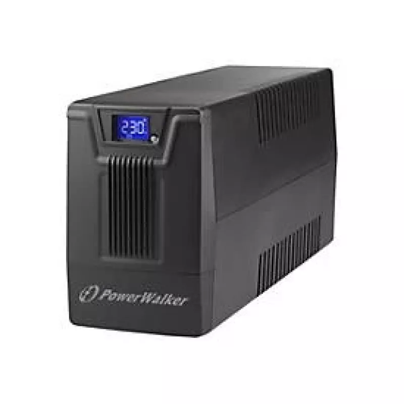 Nepārtrauktās barošanas avots PowerWalker VI 800 SCL FR — Line‑Interactive UPS 0.8 kVA (480 W), 2 Type E kontaktligzdas, USB, RJ-45/RJ-11, 12V 9Ah akumulators, tornis, melns