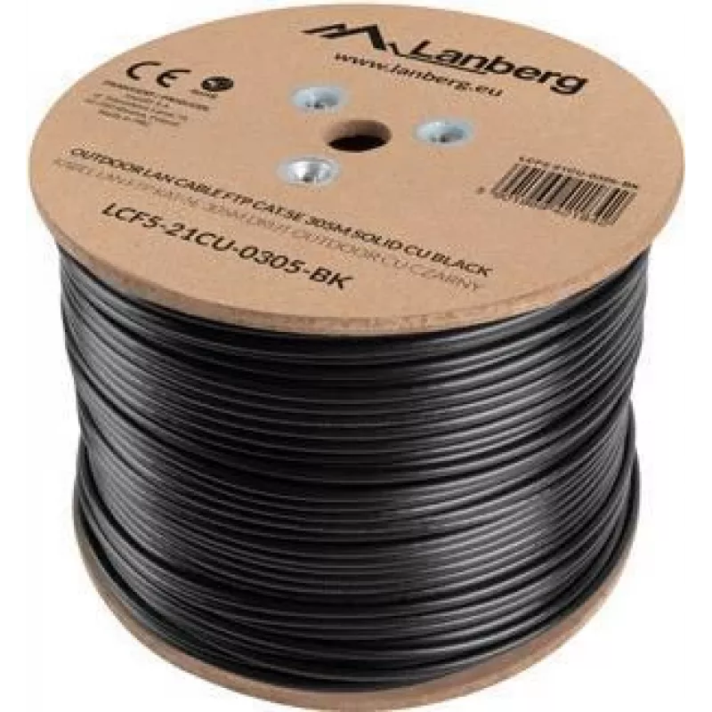 LANBERG tīkla kabelis Cat5e LCF5-21CU-0305-BK, F/UTP varš, 305 m, 24 AWG, PE apvalks, melns