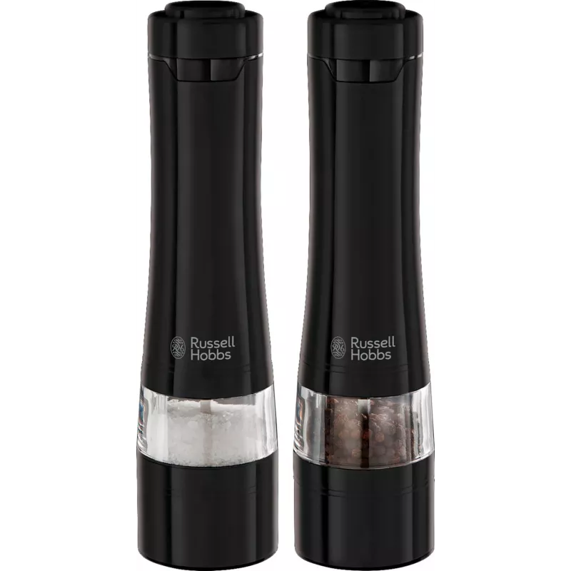 Russell Hobbs 28010-56 Electric Salt Mill Set (High Quality, Automatic, Adjustable Grinding, Light on Base, Melns Metal Design) Pepper Mill