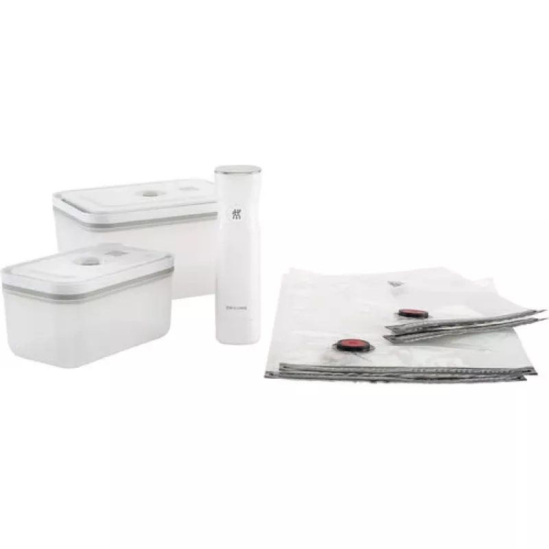 Vakuumēšanas kastes ZWILLING 36807-007-0, plastmasas taisnstūrveida pārtikas trauks, 1,1 l & 2,3 l, hermētiski noslēdzams vāks, noņemams, caurspīdīgi balts
