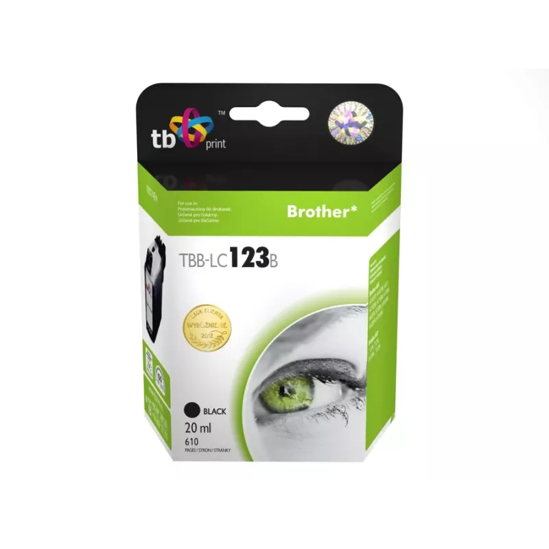 Tintes kasetne, saderīga ar Brother LC123BK, 100% jauna