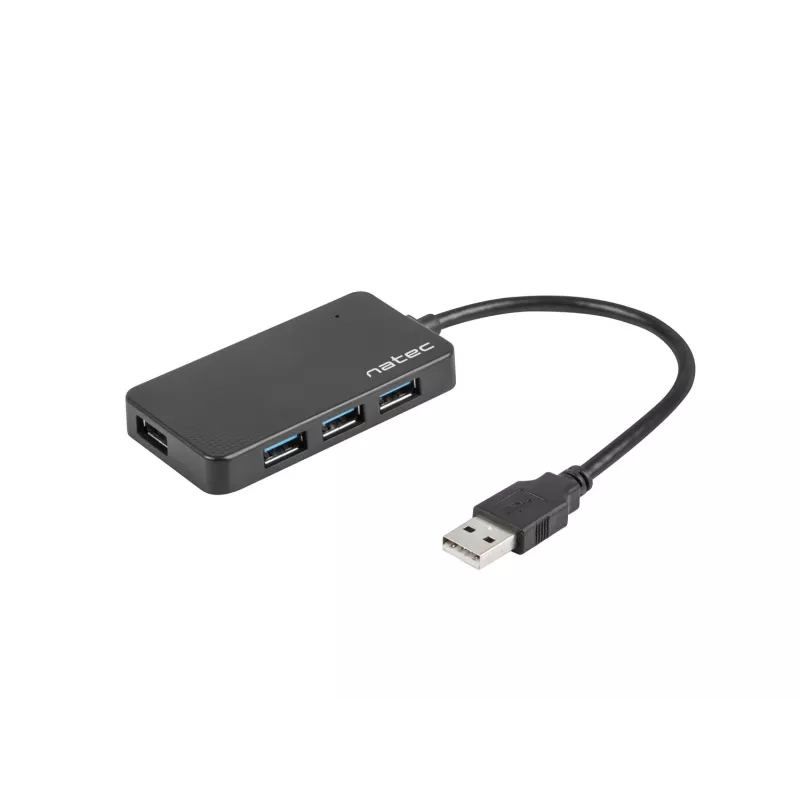 USB centrmezgls NATEC Moth 4 pieslēgvietu USB 3.2 Gen 1 Type-A (5000 Mbit/s), ar USB barošanu, melns, 0,15 m kabelis