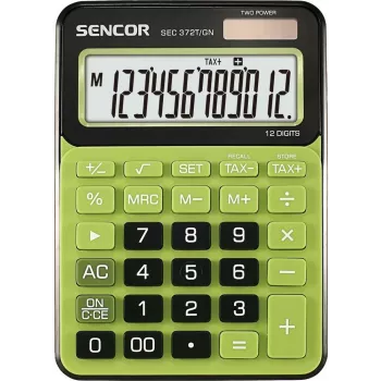 Galda kalkulators SENCOR SEC 372GN 12 ciparu LCD, pamata aritmētiskās funkcijas, saules un bateriju barošana
