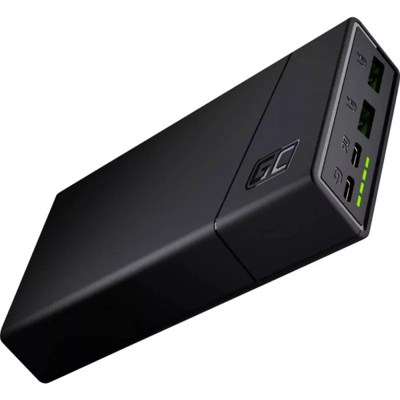 Power bank Green Cell PBGC03 20000 mAh, LiPo, 18 W izeja, USB-C + 2× USB-A, Quick Charge 3.0, PD, melns