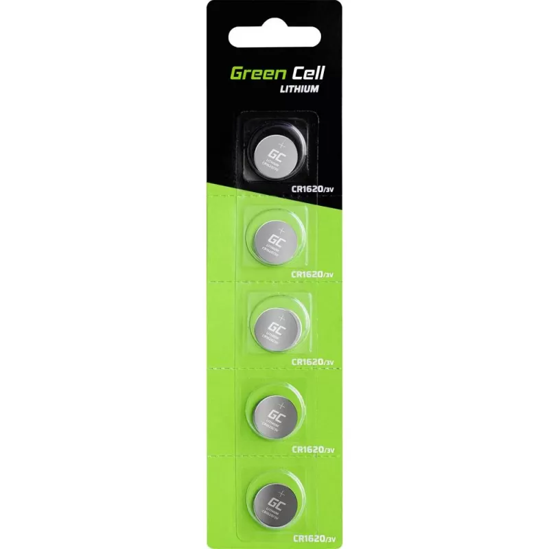 Vienreizlietojamā litija baterija zaļa Cell CR1620 3V 70mAh, blistera iepakojumā 5 gab., 1.9 mm augstums