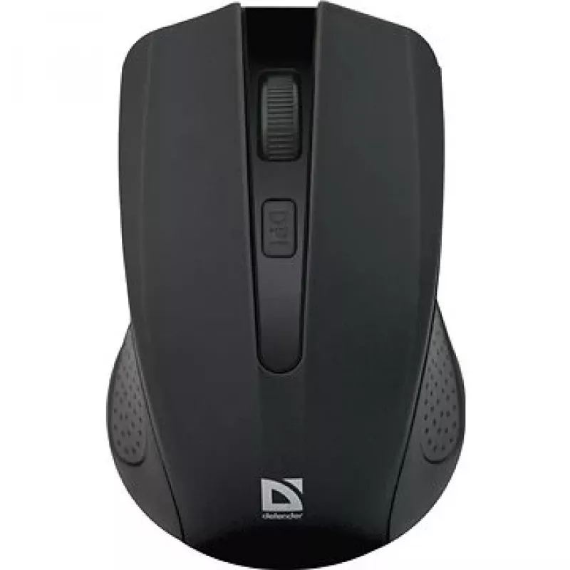 Bezvadu RF pele DEFENDER Accura MM-935 — optiskā 1600 DPI, piemērota abām rokām, 3 pogas, USB uztvērējs, melna