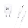 usams Charger T20 2x USB 2.1A ar Lightning kabeli — pārnēsājams USB tīkla lādētājs