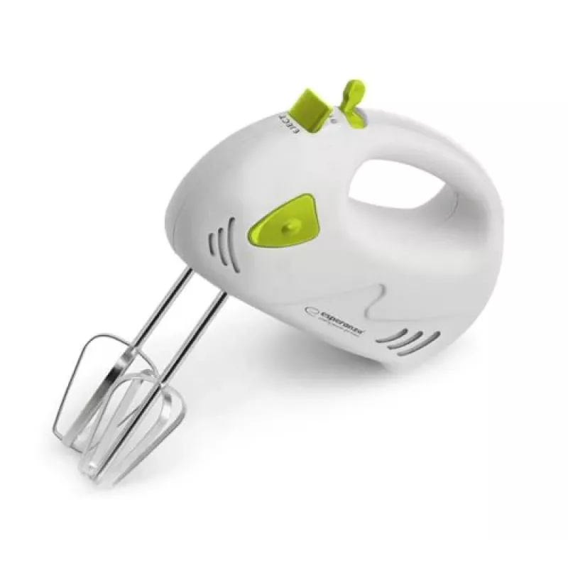 Rokas mikseris ESPERANZA EKM007G — 150 W, 7 ātrumi, putotājs, ergonomisks rokturis, 1,1 m vads, zaļš/balts