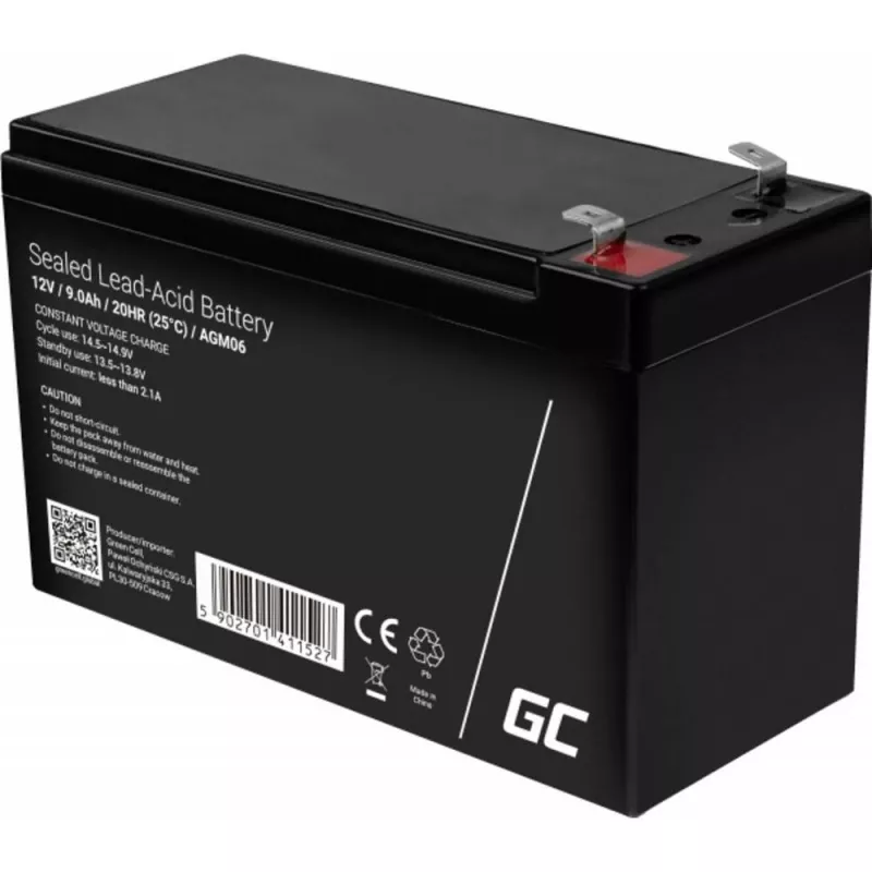 UPS akumulators zaļa Cell AGM06 — 12 V 9 Ah hermētisks svina-skābes (VRLA) 95 × 151 × 65 mm, 2,3 kg