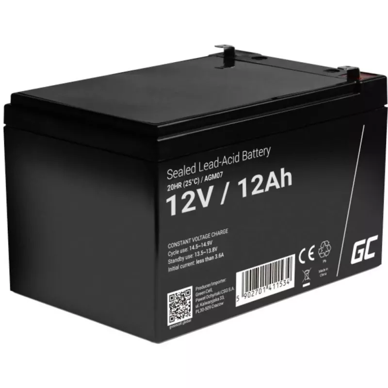 AGM akumulators zaļa Cell 12V 12Ah – hermētisks svina-skābes (VRLA), 151×98×95 mm, 3.3 kg