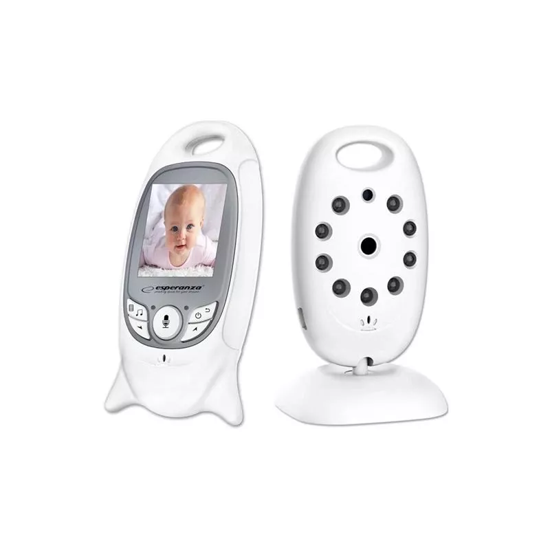 Video bērnu monitors ESPERANZA EHM001 — 2 collu LCD, 320×240 video, nakts redzamība 5 m, temperatūras sensors, darbības rādiuss līdz 260 m, uzlādējams LiPo 540 mAh