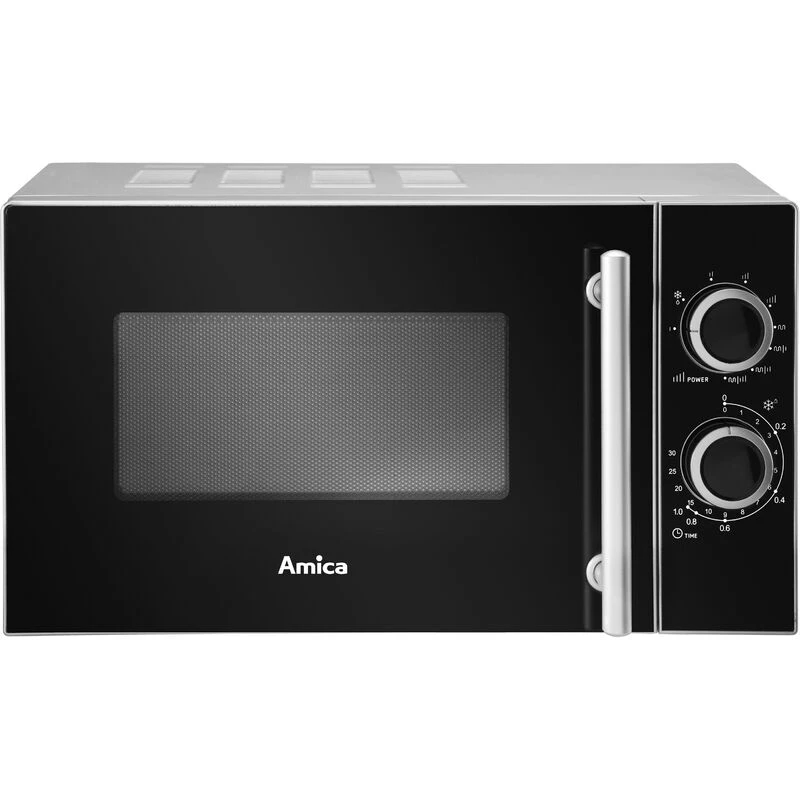 Amica AMGF20M1GS mikroviļņu krāsns, novietojama uz galda, ar grila funkciju, 20 L, 700 W, melna, sudraba