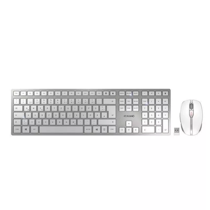 CHERRY DW 9100 SLIM tastatūra un pele komplektā Universāls RF bezvadu + Bluetooth QWERTZ vācu Sudrabs