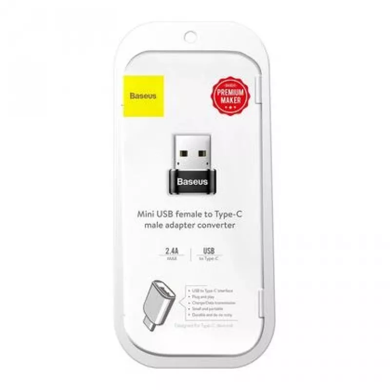Baseus USB vīriešu savienotājs uz Type-C sieviešu adaptera pārveidotājs melns