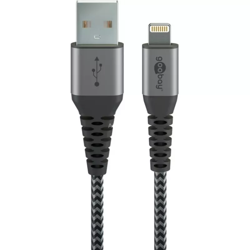 GOOBAY Lightning kabelis 49268 — USB A uz Lightning, 1 m, 2.4A, pelēka / sudraba