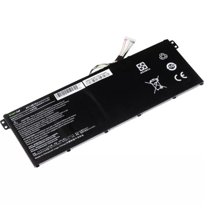 Baterija zaļa Cell AC52 priekš Acer Aspire E11 ES1-111M ES1-131 E15 ES1-512 Chromebook CB3-111 CB5-311, 11.4V 2200mAh Li-Ion, 3 elementi, melna