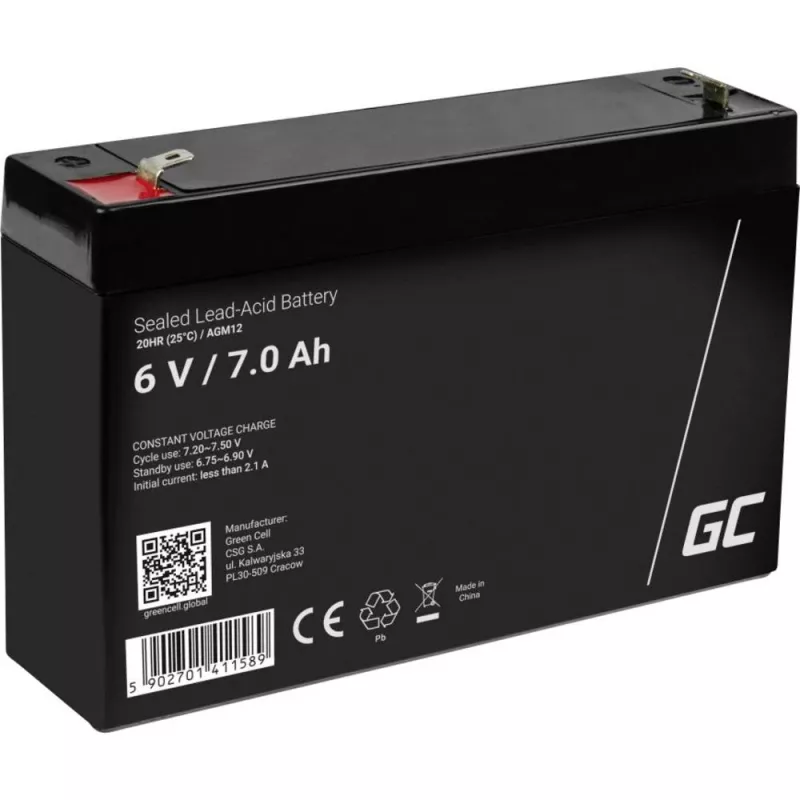 Uzlādējams hermētisks svina-skābes akumulators zaļa Cell AGM12 6 V 7000 mAh melns