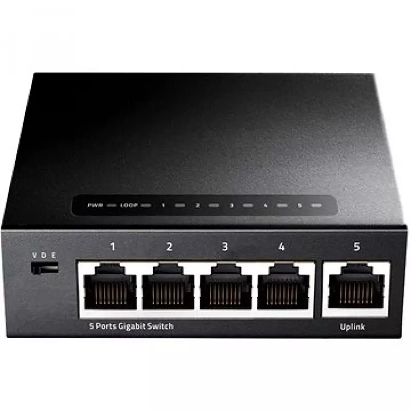 Tīkla slēdzis Cudy GS105 — 5 portu Gigabit Ethernet (10/100/1000), melns, 5 V DC barošana iekļauta