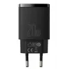 Iekštelpu USB ātrais lādētājs Baseus CCXJ-B01 — 2 porti (USB-C PD 20W + USB-A QC3.0 18W), 100–240 V, melns