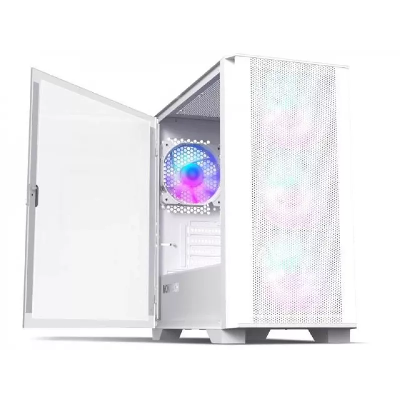Montech AIR 100 ARGB MICRO-ATX tornis ar četriem iepriekš uzstādītiem ARGB ventilatoriem, īpaši minimālistisks dizains, smalka sieta priekšējais panelis, augsta gaisa plūsma, unikāls sānu panelis
