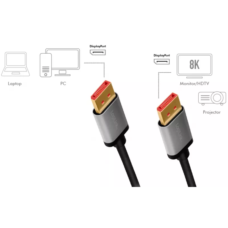 LogiLink CDA0106 DisplayPort kabelis melns/pelēks 3 m