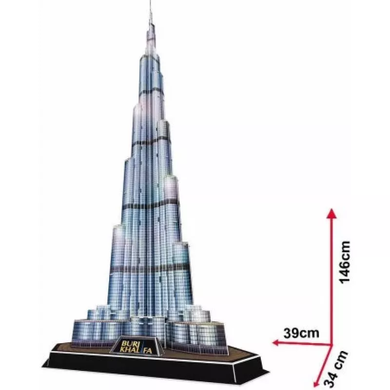CubicFun L133H 3D puzle Burj Khalifa (Light), 136 detaļas, ar LED apgaismojumu