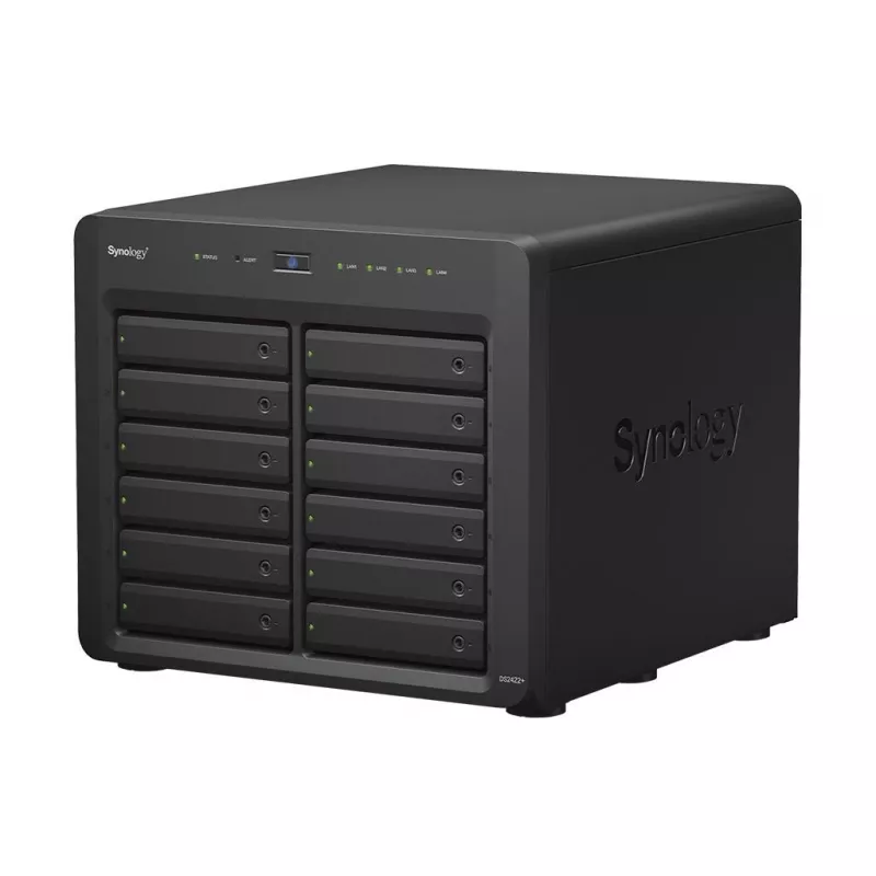 NAS Synology DS2422+; Tornis; 12x (3.5 SATA HDD/2.5 SATA HDD/2.5 SATA SSD); AMD Ryzen V1500B;,4 GB DDR4 (maks. 32GB),4 x 1GbE RJ-45
