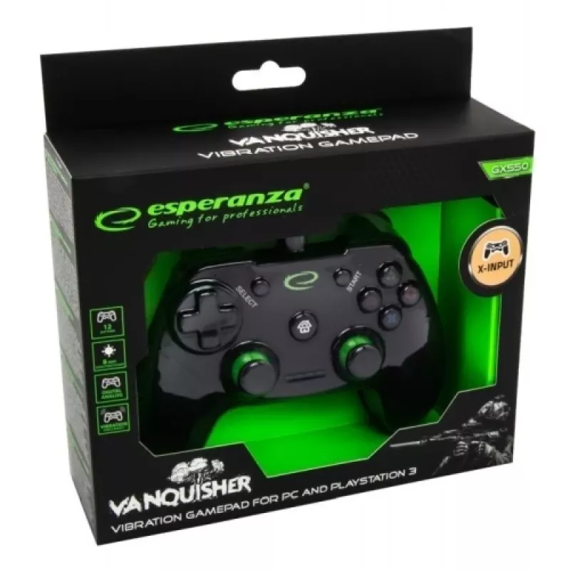Spēļu kontrolieris ESPERANZA EGG110K vadu USB ar vibrāciju, 12 pogas, 1,5 m kabelis — PC un PS3