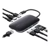 Klēpjdatora dokstacija AUKEY CB-C71 — 3x USB‑C (USB 3.2 Gen1), HDMI, RJ‑45, MicroSD, USB PD 100W, 0,15 m kabelis, melna