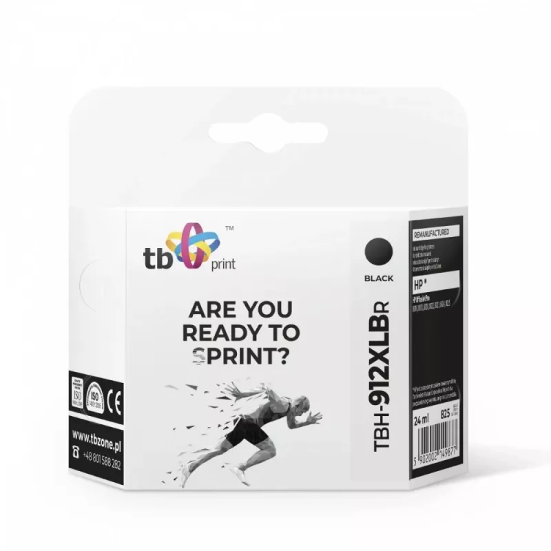 Tintes kasetne TB Kompat. S HP OfficeJet Pro 8025 912XL, BK Pārstrādāta