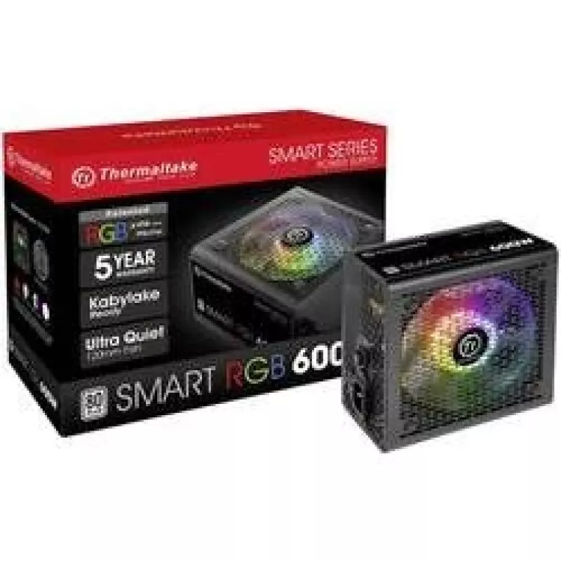 Thermaltake SMART RGB PS-SPR-0600NHSAWE-1 - Barošanas bloks (iekšējais) - ATX12V 2.3 - 80 PLUS - Maiņstrāva 230 V - 600 W - aktīvā PFC - Melns