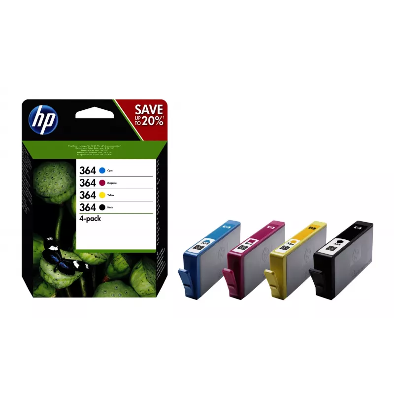 HP 364 4 iepakojums Melns/Cian/Magenta/Dzeltens oriģinālās tintes kasetnes