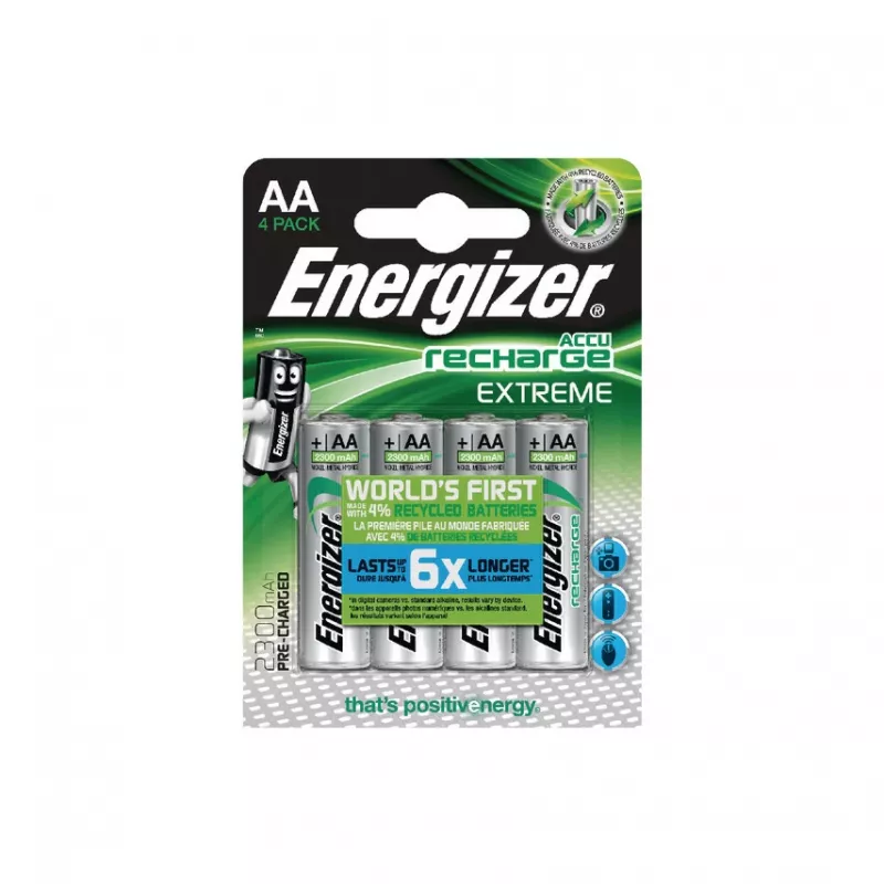 Energizer ACCU Recharge Extreme NiMH AA uzlādējamās baterijas 2300mAh 4 iepakojums