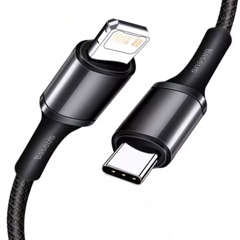 Baseus High Density pītais kabelis Type-C uz Lightning, PD, 20 W, 1 m (melns)