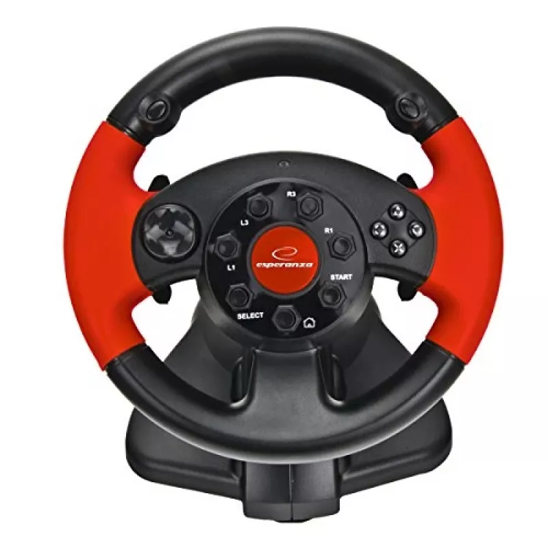 Stūres rats ESPERANZA EG103 spēļu kontrolieris — PC/PS2/PS3, 13 pogas, vibrācija, akselerometrs, melns/sarkans