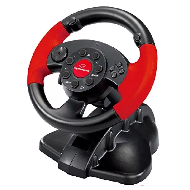 Stūres rats ESPERANZA EG103 spēļu kontrolieris — PC/PS2/PS3, 13 pogas, vibrācija, akselerometrs, melns/sarkans