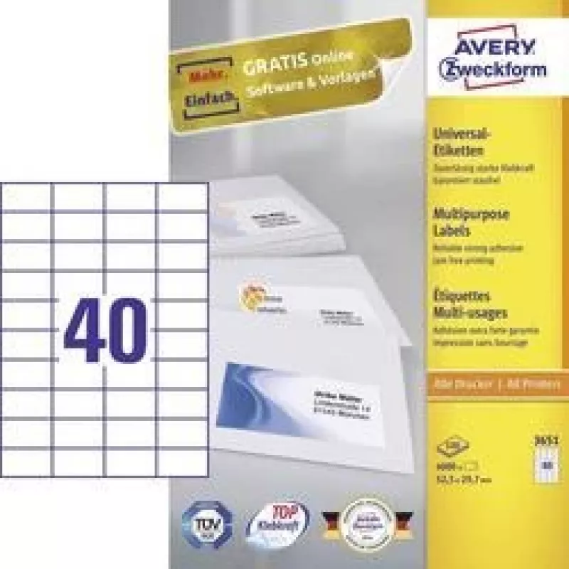 Avery Zweckform 3651 Universal Labels 52.5 X 29.7 Mm 100 Sheets Balts